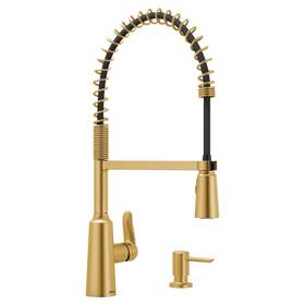 87807bg Moen Edwyn Brushed Gold Kitchen Faucet Power Clean Lever Soap Dispenser