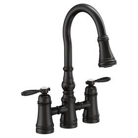 S73204bl Moen Weymouth Matte Black Two Handle Pulldown Bridge Kitchen Faucet