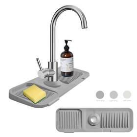 Moodkey 786661296593 Kitchen Sink Splash Guard Sponge Holder - Silicone Faucet Drip Catcher Tray