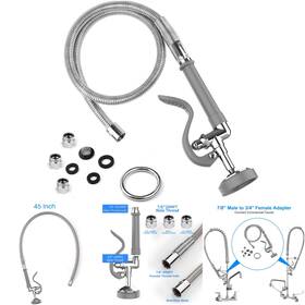 Mstjry Spray Valve 45 3 45ft Stainless Steel Hose Commercial Sink Sprayer Grey Adapters