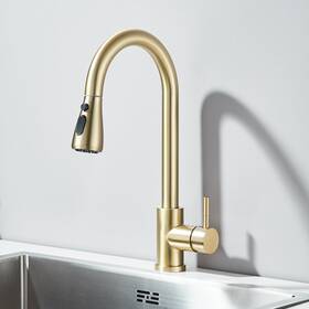 2203 Mvmhome Brushed Gold Kitchen Faucet Single Hole Stainless Steel Pull Down Sink Mixer Tap