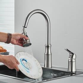 62-lcl-zyq Mvmhome Brushed Nickel Kitchen Sink Faucet With Soap Dispenser Pull Out Spray Mixer Taps