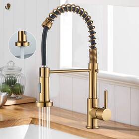 8-ljsthg Mvmhome Brushed Gold Kitchen Faucet 1 Hole Pull Down Sprayer Commercial Mixer Sink Tap