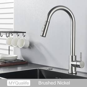 Mqy2019531 Myqualife Black Kitchen Faucet With Pull-out Spray Single Handle Hot Cold Deck Mounted