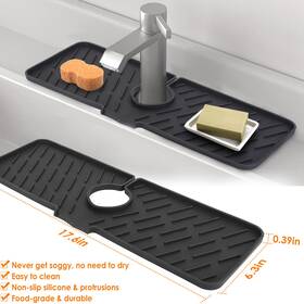 Hg9040406gr Newage 17.6x6.3 Inch Silicone Faucet Mat For Kitchen Sink Splash Guard Water Drain