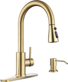 Aps1018 Nobrand Gold Kitchen Faucet With Soap Dispenser Pull Down Sprayer 3 Modes