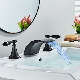 Oil Rubbed Bronze Led Widespread Bathroom Sink Basin Faucet 3hole 2 Handle Mixer