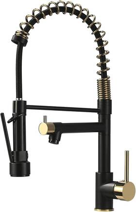 Overstock 700594993176 Double Handle Black Gold Deck Mount Kitchen Faucet - 9.25 Inch 19.37
