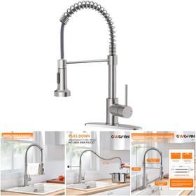 Owofan Kitchen Faucet 1 Brushed Nickel Stainless Steel Handle Pull Out Sprayer Dual