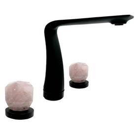 Pr-4753-2883001 Pemberly Row Matte Black Brass Bathroom Faucet With Pink Rose Quartz Handles