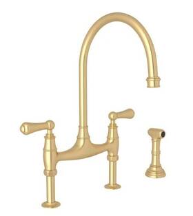 U.4719l-seg-2 Perrin And Rowe Kitchen Bridge Faucet With Side Spray Satin Eng Gold