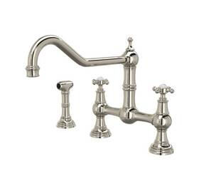 U.4755x-pn-2 Perrin & Rowe U.4759-2 And Edwardian Widespread Bridge Kitchen Faucet Nickel