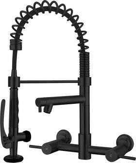 Dc18103 Pirooso Commercial Wall Mount Kitchen Faucet With Pre-rinse Sprayer And Pot Filler - 8-inc