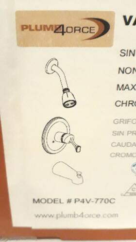 P4v-770c Plumb 4orce #p4v-770c Value Series Chrome Single Handle Tub And Shower Faucet