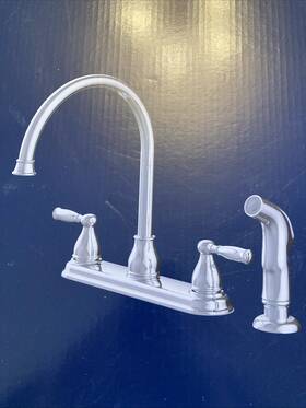 5505629 Project Source Brice Polished Chrome 2-handle High-arc Kitchen Faucet And Spray