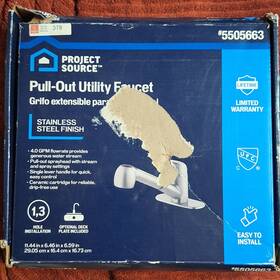 5505663 Project Source Stainless Steel 1 Handle Pullout Utility Faucet Open Box