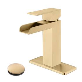 Proox 742259038273 Bathroom Waterfall Faucet Single Handle With Drain Brushed Gold