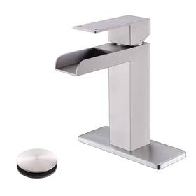 Proox 742259038280 Bathroom Waterfall Faucet Single Handle With Drain Brushed Nickel