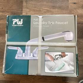 673-1395 Pw Plumb Works New Utility Sink Faucet With Pull Out Sprayer Dual Handle 360 Degree Laundry Tub