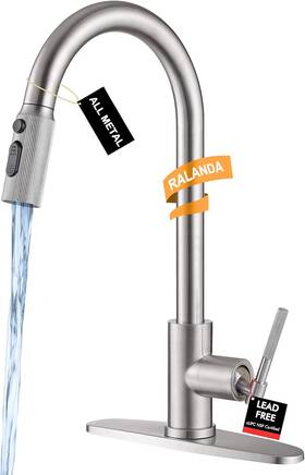 Rld-bs001-bn Ralanda Brushed Nickel Kitchen Sink Faucet With Pull Down Sprayer- High Arc Stainless St