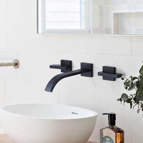 Rbrohant 745378708997 Double Handle Waterfall Wall Mounted Bathroom Faucet In Matte Black