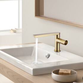Rbrohant 745378709123 Brass Single Hole Handle Bathroom Sink Faucet - Gold 12.40 9.64 2.95