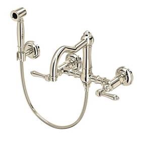 A1456lmwspn-2 Rohl Wall Mount Bridge Kitchen Faucet With Spray In Polished Nickel