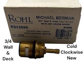 R942699 Rohl 3/4 Inch Wall Mounted Volume Control Cartridge Valve Cold Clockwise New