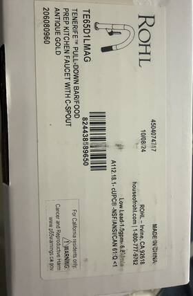 Te65d1lmag Rohl Tenerife 1.75 Gpm Single Hole Pull Down Bar Faucet Antique Gold