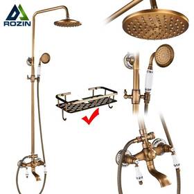 Rozin 688408109176 Antique Brass Shower System 8 Inch Rainfall Head Dual-handle Ceramic Valve
