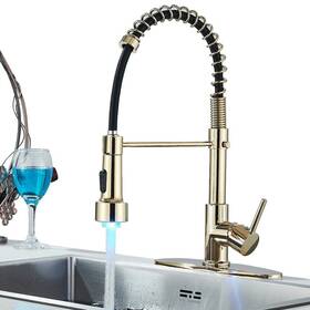 8d-jsthgu-8y Rozin Commercial Gold Led Kitchen Sink Faucet With Pull Down Sprayer Mixer Tap Cover