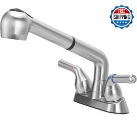 B0c5xr73q8 Rsyeku Utility Sink Faucet With Pull Out Sprayer Dual Handle Abs Plastic Chrome Finish
