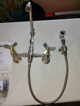 8xhxcsnsb Rubinet Wall Mount Kitchen Bridge Faucet With Hand Spray