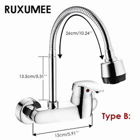 Ruxumee 682192043463 360 Rotatable Flexible Wall-mounted Kitchen Faucet Chrome Hot Cold Black