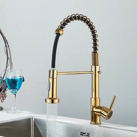 8-lsthg Saflihcar Brushed Gold Kitchen Sink Faucet Spring Pulldown Hot Cold Mixer