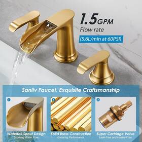 28339gd Sanliv Brushed Gold Waterfall Widespread Bathroom Faucet 3 Hole Model # 28339