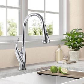 57008f Satico High-arch Gooseneck Single Handle Pull Down Sprayer Kitchen Faucet In Chrome