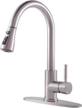 2203z Senlesen Kitchen Sink Faucet Brushed Nickel Single Handle Swivel Pull Down Sprayer Mixer