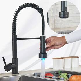 Senlesen 8d-phsthgu Matte Black Spring Led Kitchen Faucet Pull Down Sprayer Single Hole Mixer Tap