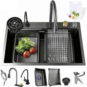 Senlesen 8sc-phk1s-7546 29.5 17.7in Matte Black Drop In Single Bowl Sink Kitchen With Accessories