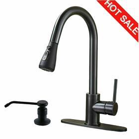 Gkf3225-f Senlesen Kitchen Sink Faucet Single Handle Pull Out Sprayer With 10 Inch Cover Soap Dispenser