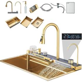 Ljgq4tz Senlesen 29.5x17.7 In Brushed Gold Kitchen Sink Single Bowl With Pull Out Spray Head Faucet