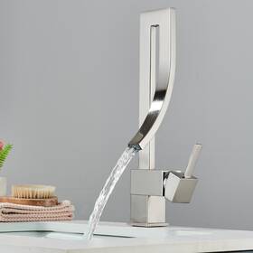 Shower-home 6-lmb Brushed Nickel Waterfall Bathroom Sink Faucet One Handle /hole Vanity Mixer Tap