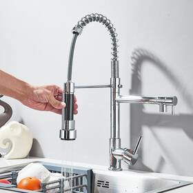 8-dxth1gb Shower-home Chrome Kitchen Sink Faucet Single Handle 360 Swivel Pull Down Sprayer Mixer Tap
