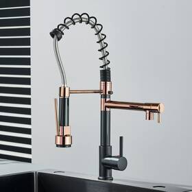 8-phmgjxth1 Shower-home Black And Rose Gold Commercial Kitchen Sink Faucet Single Handle Pull Down Sprayer