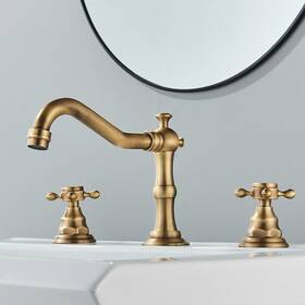 Ggstudy236 Shower-home Antique Brass Widespread Bathroom Vanity Sink Faucet 3-hole Waterfall Mixer Tap