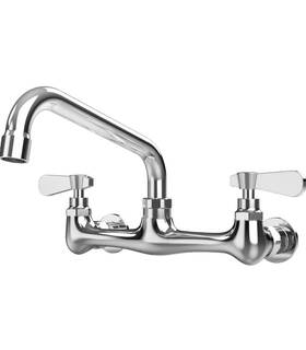 Showerhome 630174374357 Commercial Kitchen Faucet Wall Mount 8in Center 12 Inch Spout 2 Handle Restaurant Tap