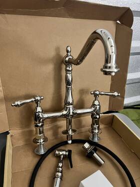 329237 Signature Hardware Bellevue Bridge Kitchen Faucet Brass Spray Chrome