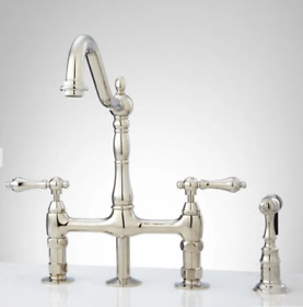 88-pn Signature Hardware Bellevue Bridge Kitchen Faucet With Sprayer Polished Nickel