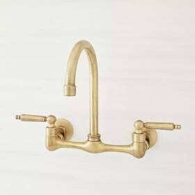 Sh349723agbr Signature Hardware Jessamy Wall-mount Bridge Kitchen Faucet 1.75 Gpm Aged Brass